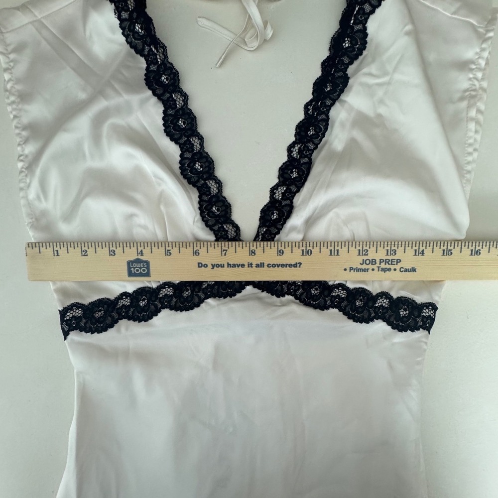 NWT Satin Lace Trim Mini Slip Dress Off White Black Romantic Whimsigoth Coquette - Picture 8 of 10